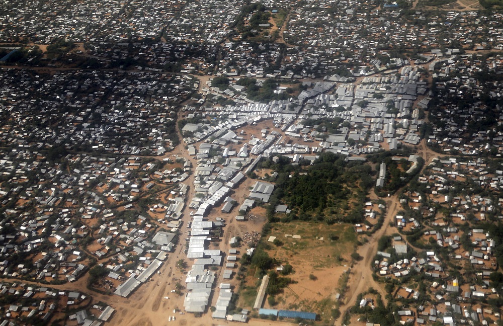 An aerial picture shows the market section of the Hagadera camp in Dadaab near the Kenya-Somalia border